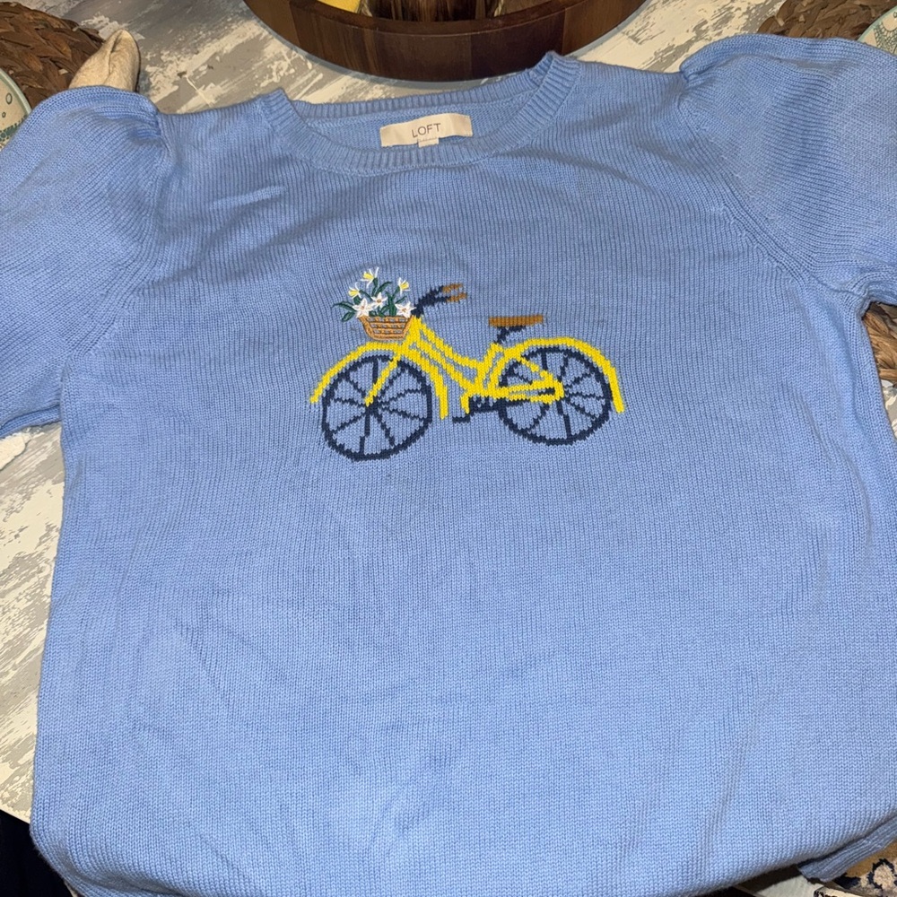 Blue Sweater with Yellow Bicycle Design - Picture 2 of 2